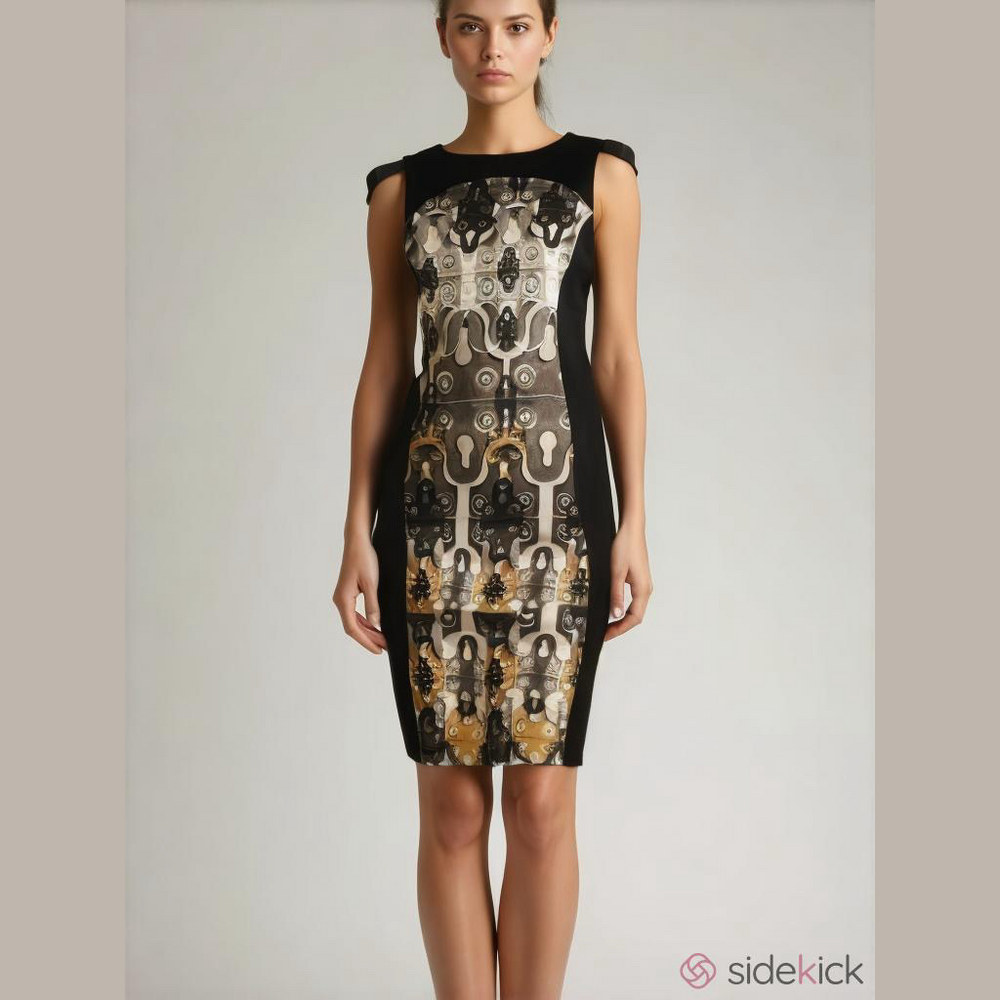 Karen Millen Sheath dress- black with print size 6 US